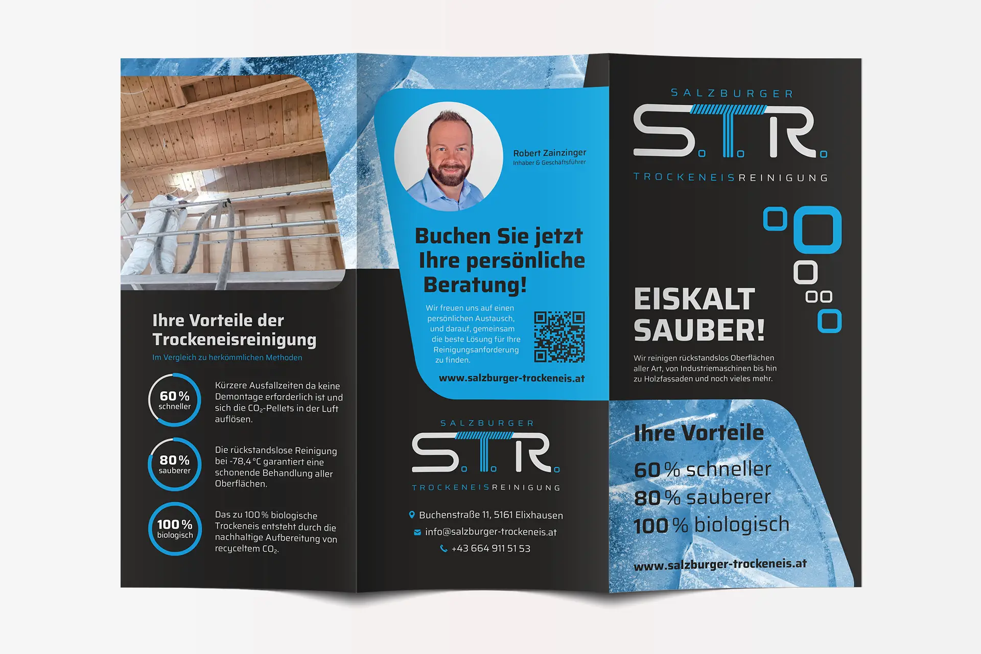 str broschuere direct mailing vorderseite grau